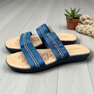 Easy Street Navy Blue Rhinestone Double Strap Slide‎ Sandals Women's 8M